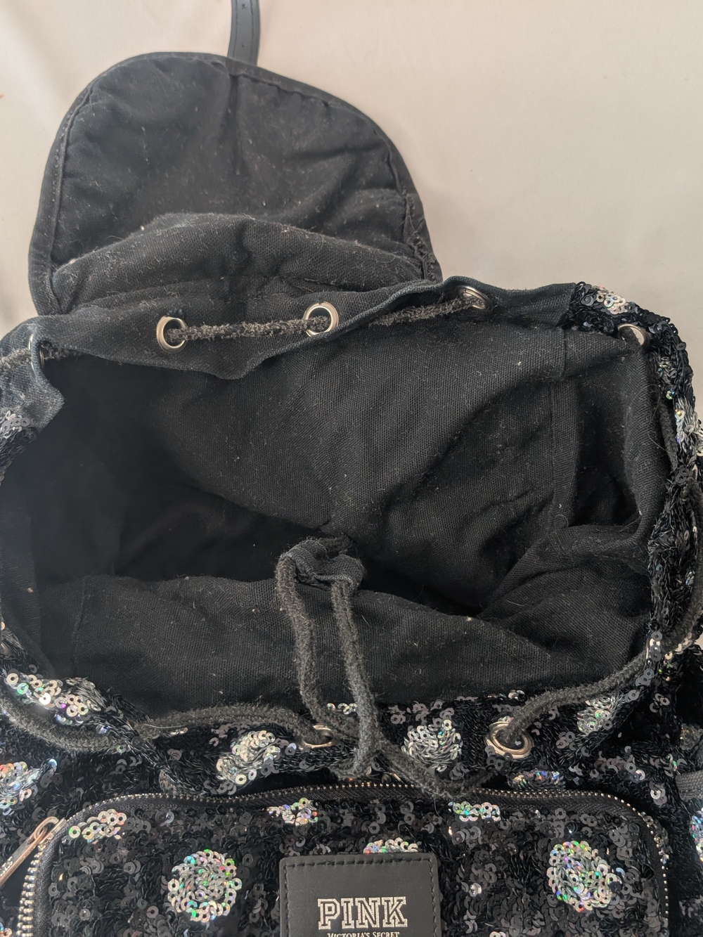 PINK Sequin Polka Dot Backpack in Black & Iridescent - Picture 11 of 11